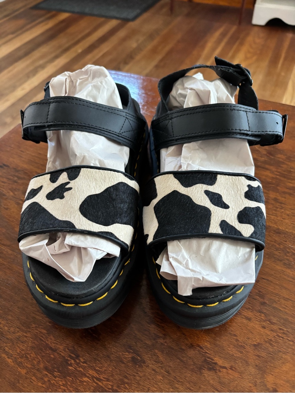 Dr. Martens Voss Hair On Animal Print Cow Leather Platform Sandals Size 9